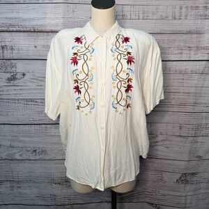 VTG Impressions of California 18 Embroidered Blouse White Button Down Shirt